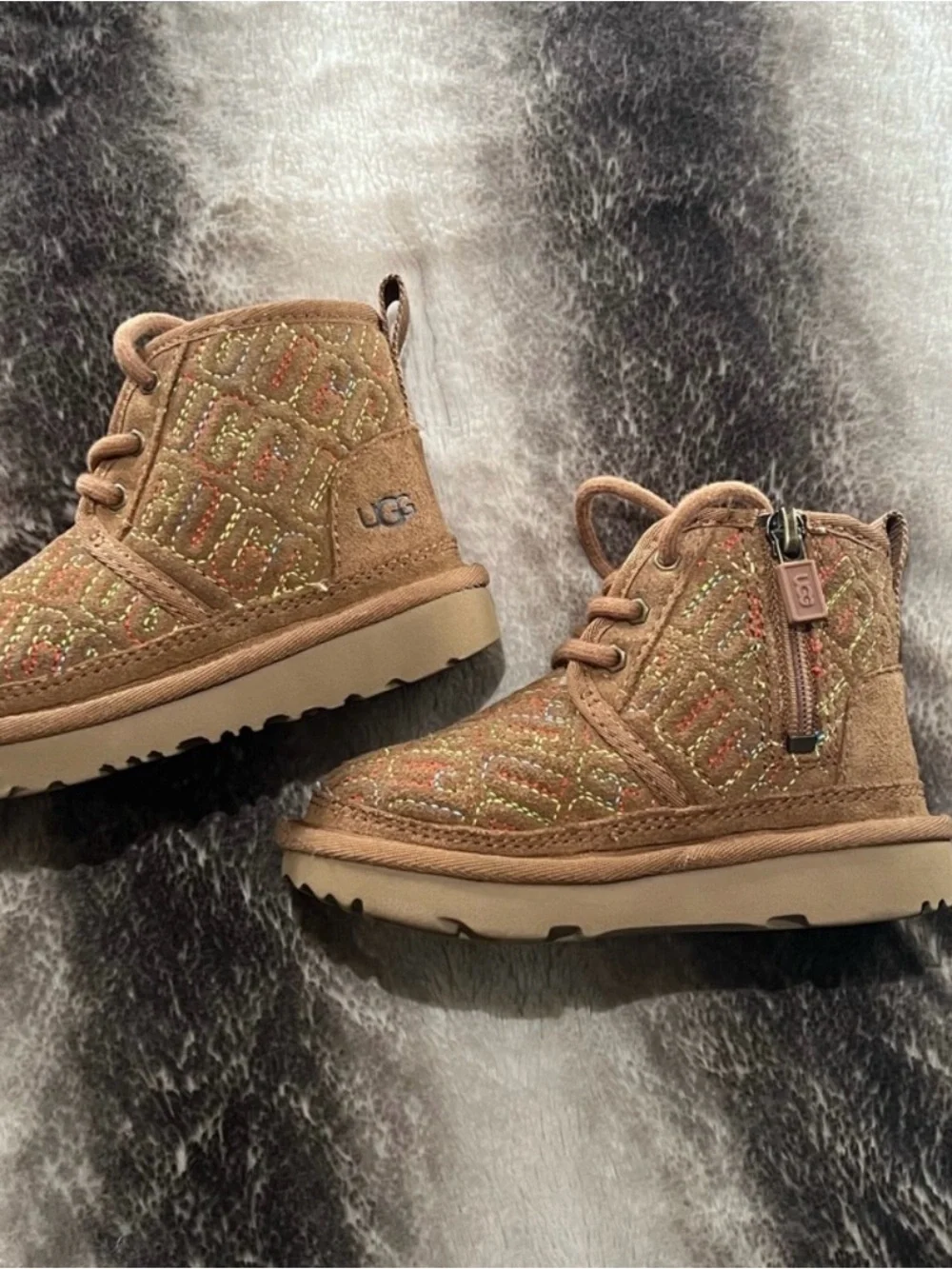 Kids Brown Quilted Lace-Up Shoes